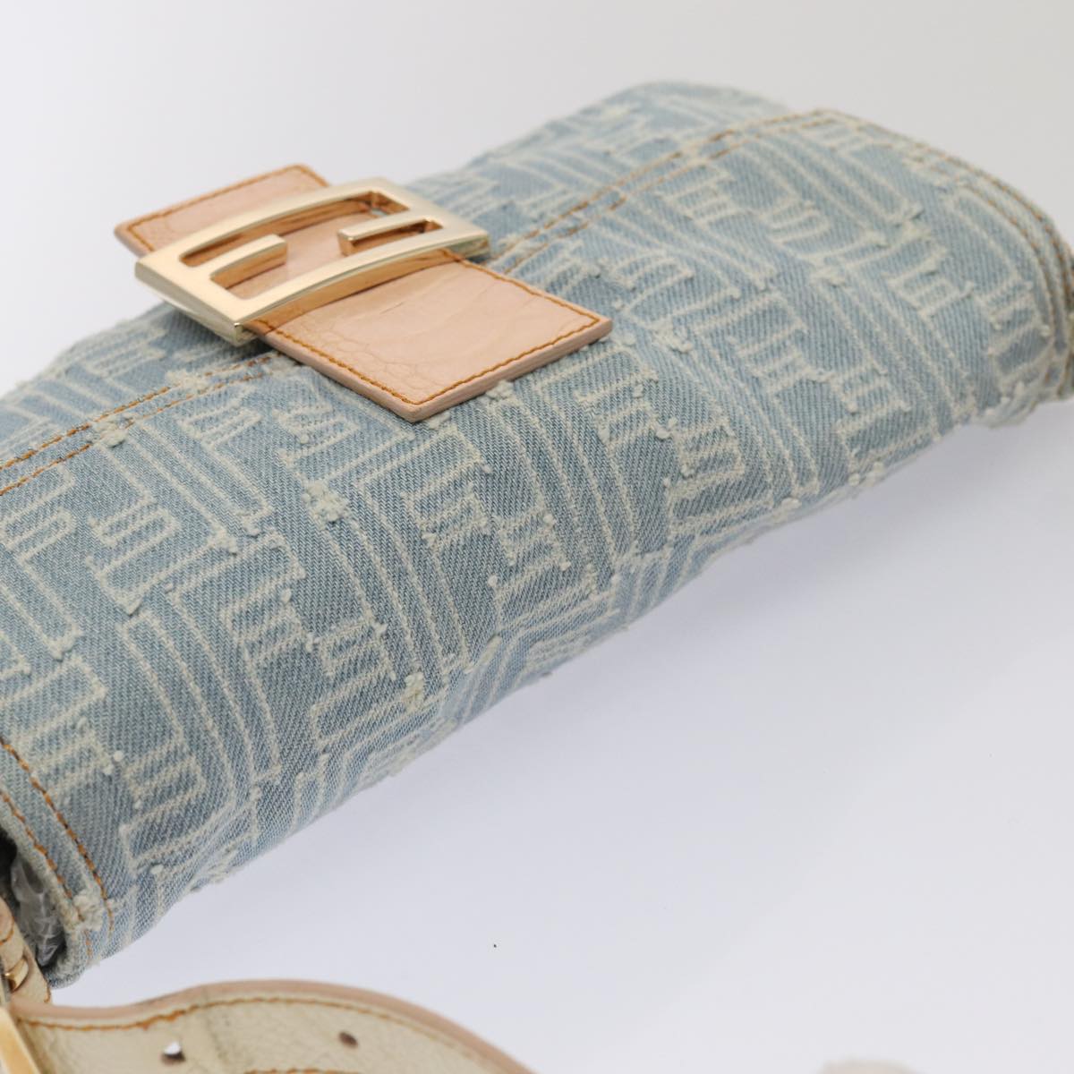 FENDI Zucca Canvas Mamma Baguette Shoulder Bag Denim Blue Goldyk14276A