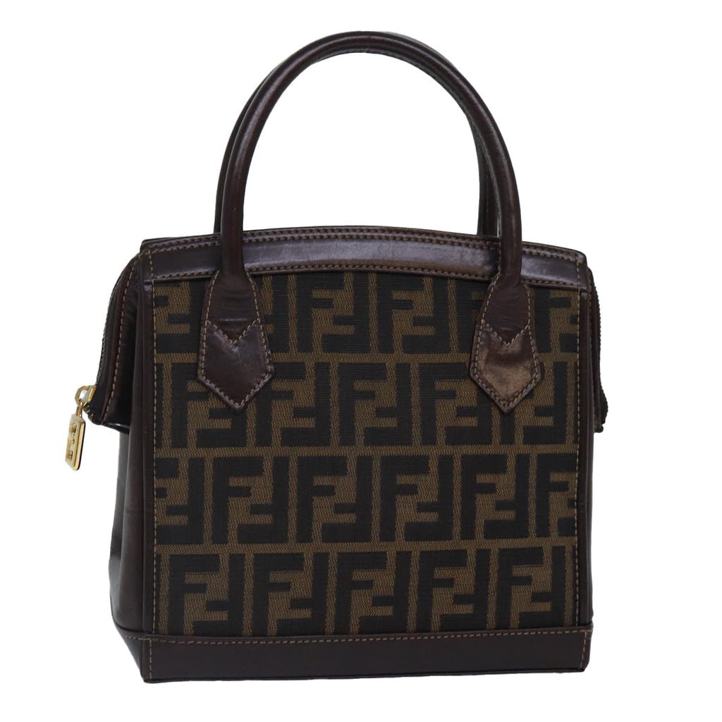 FENDI Zucca Canvas Hand Bag Brown Black goldyk14322