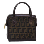 FENDI Zucca Canvas Hand Bag Brown Black goldyk14322