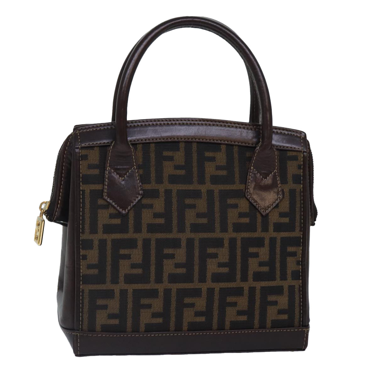 FENDI Zucca Canvas Hand Bag Brown Black goldyk14322