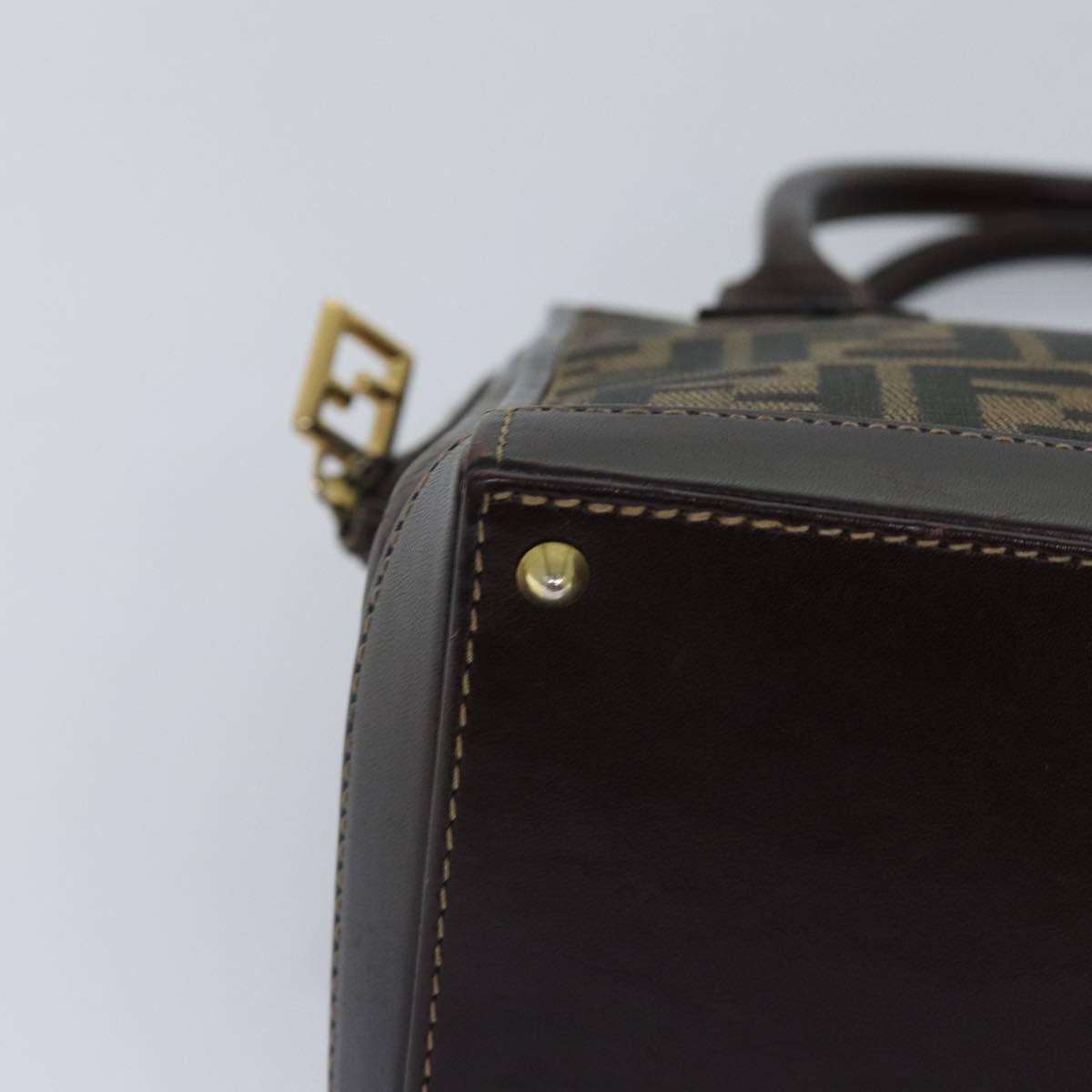FENDI Zucca Canvas Hand Bag Brown Black goldyk14322