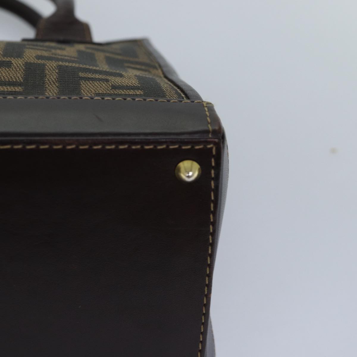 FENDI Zucca Canvas Hand Bag Brown Black goldyk14322
