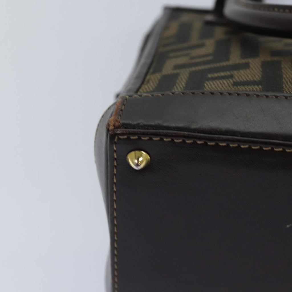 FENDI Zucca Canvas Hand Bag Brown Black goldyk14322