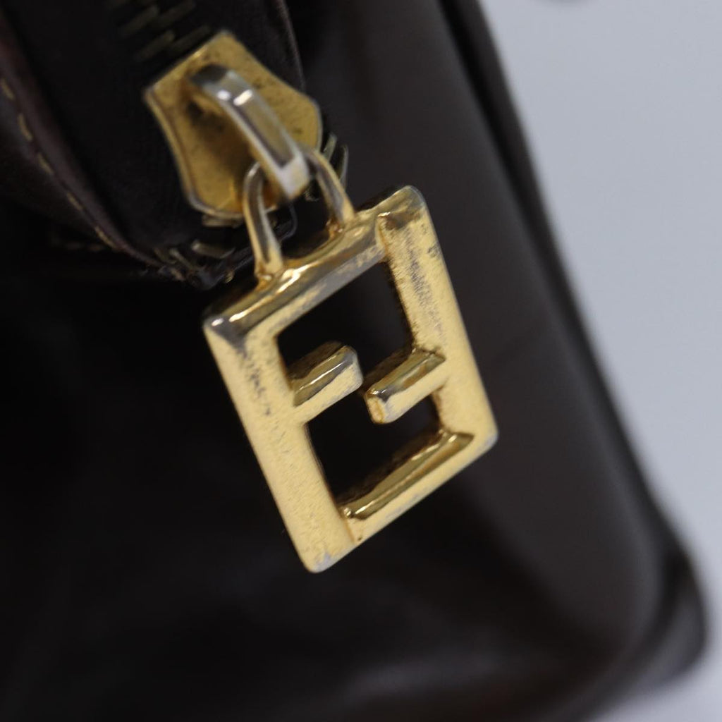 FENDI Zucca Canvas Hand Bag Brown Black goldyk14322