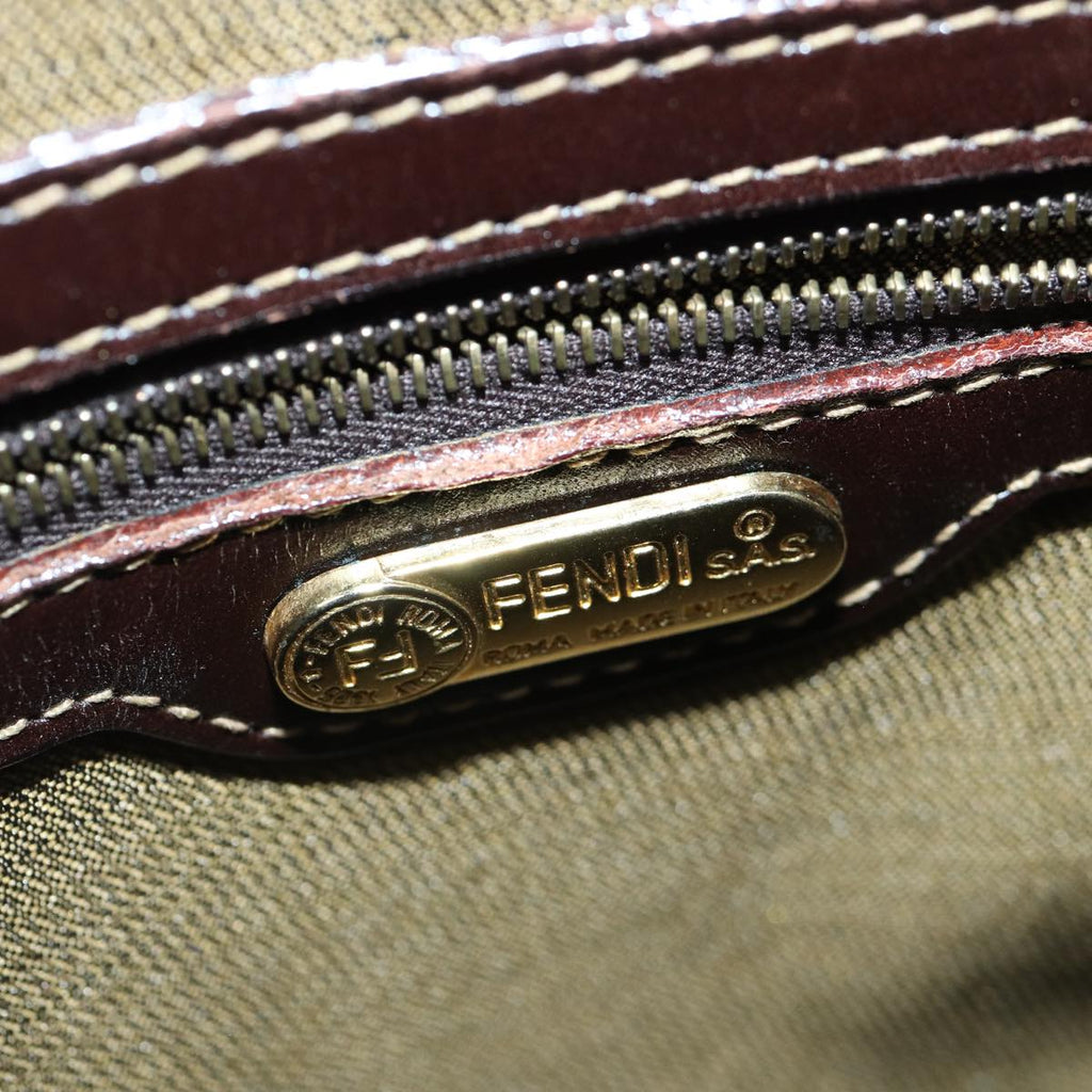 FENDI Zucca Canvas Hand Bag Brown Black goldyk14322