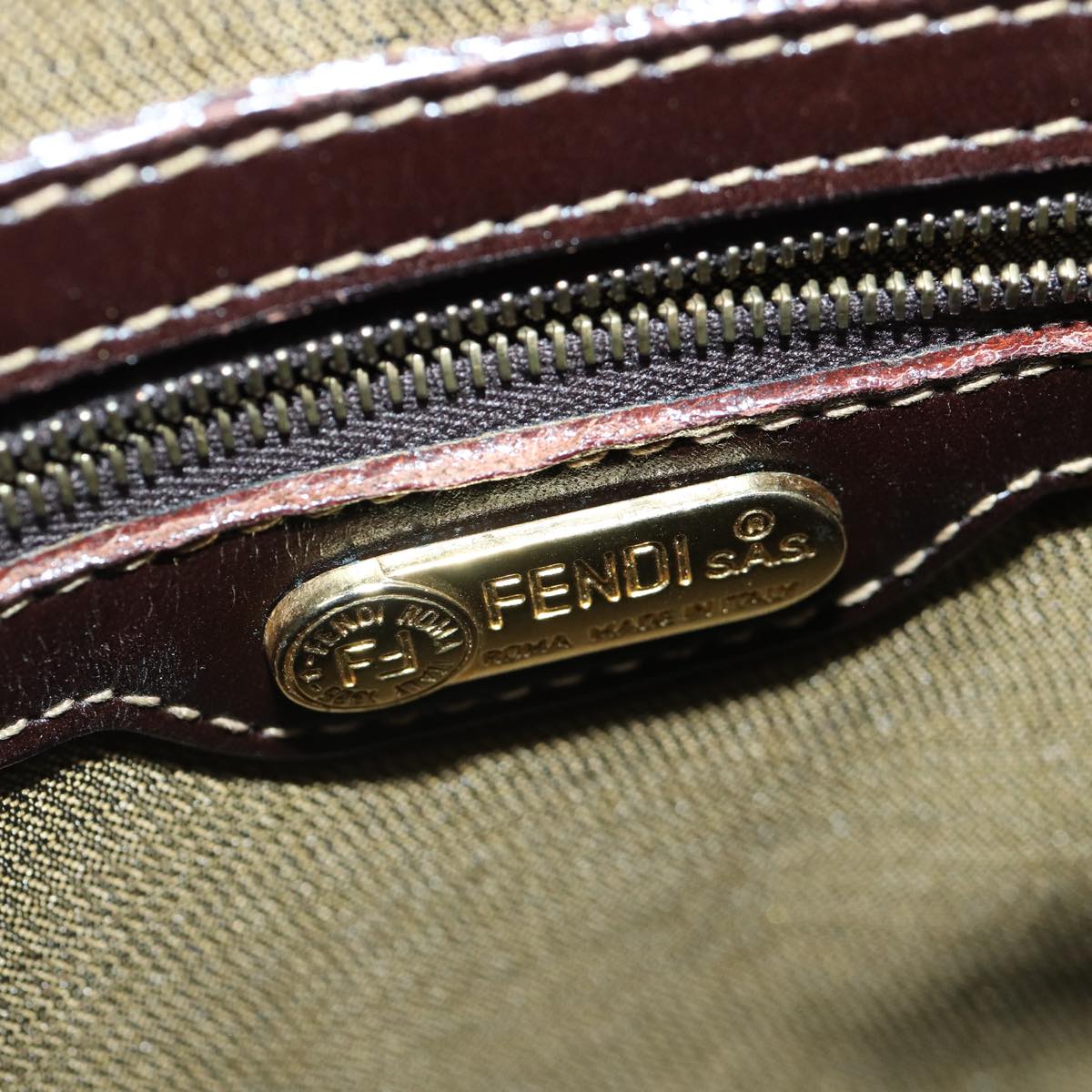 FENDI Zucca Canvas Hand Bag Brown Black goldyk14322