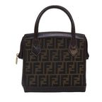 FENDI Zucca Canvas Hand Bag Brown Black goldyk14322