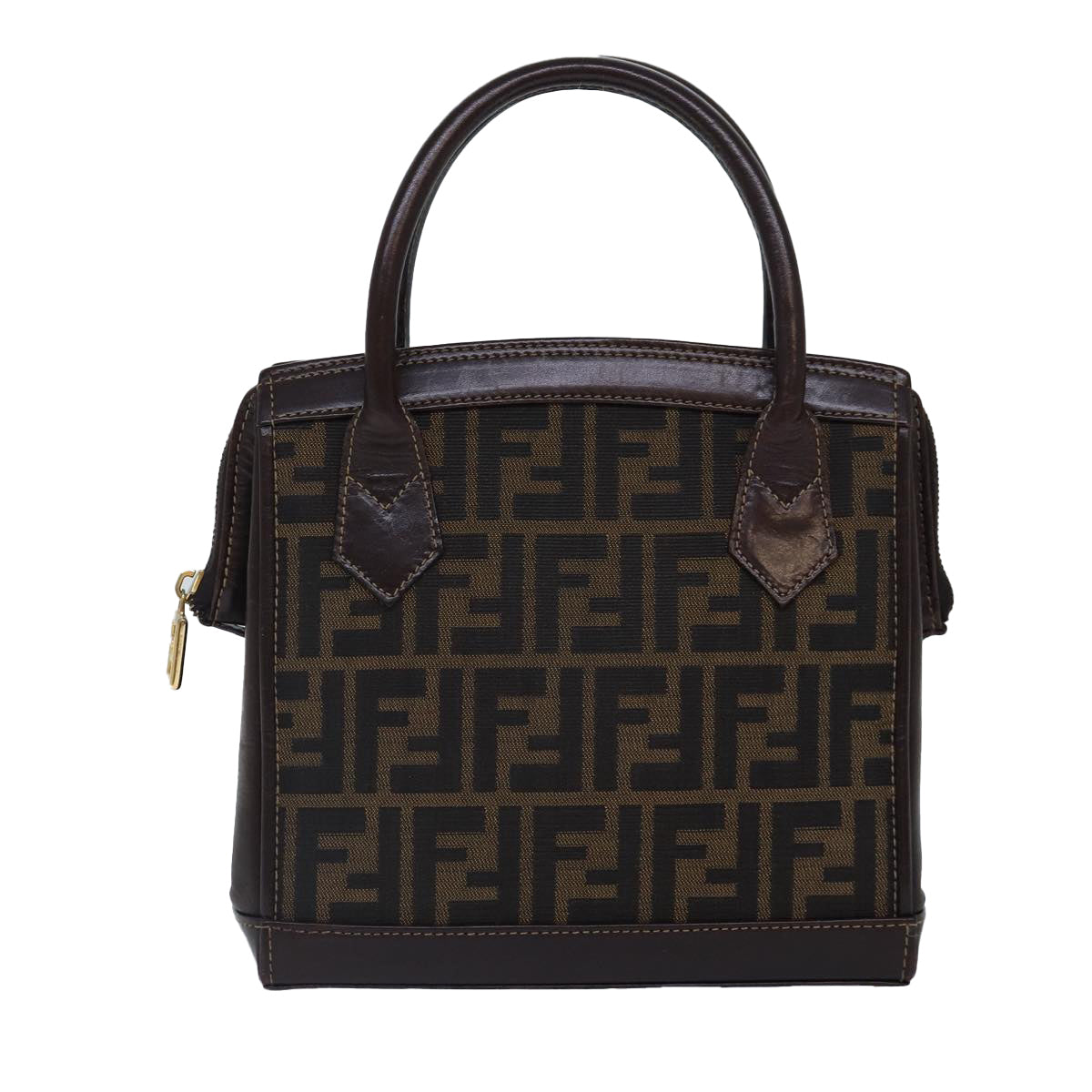 FENDI Zucca Canvas Hand Bag Brown Black goldyk14322