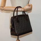 FENDI Zucca Canvas Hand Bag Brown Black goldyk14322