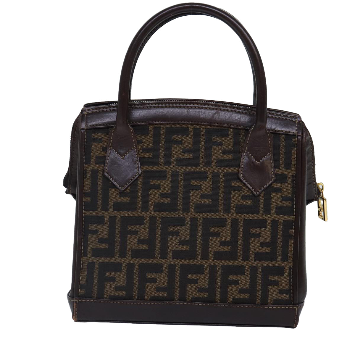 FENDI Zucca Canvas Hand Bag Brown Black goldyk14322