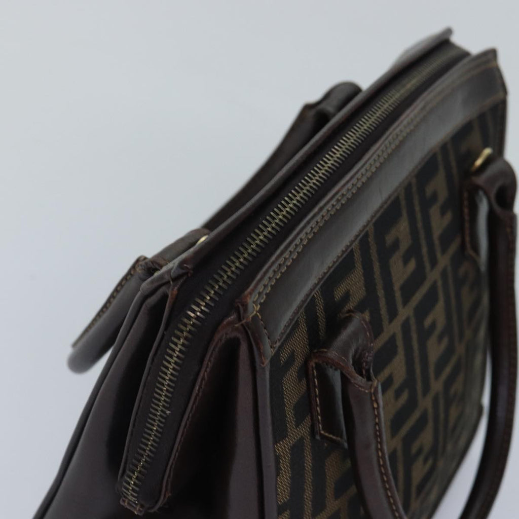 FENDI Zucca Canvas Hand Bag Brown Black goldyk14322