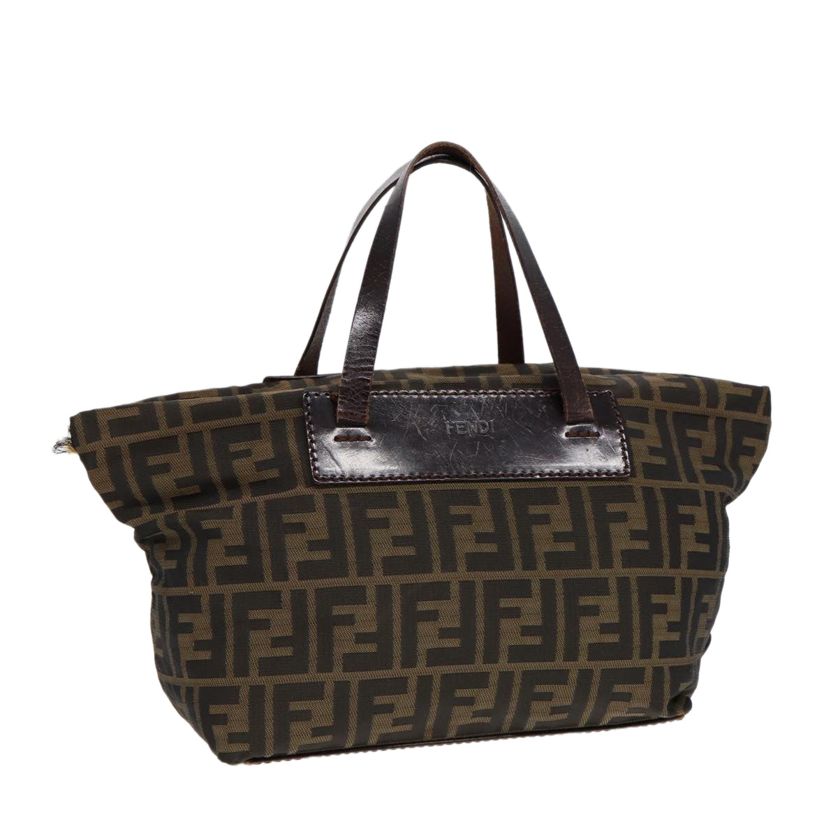 FENDI Zucca Canvas Hand Bag Brown Black Silveryk14392