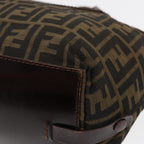 FENDI Zucca Canvas Hand Bag Brown Black Silveryk14392