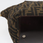FENDI Zucca Canvas Hand Bag Brown Black Silveryk14392