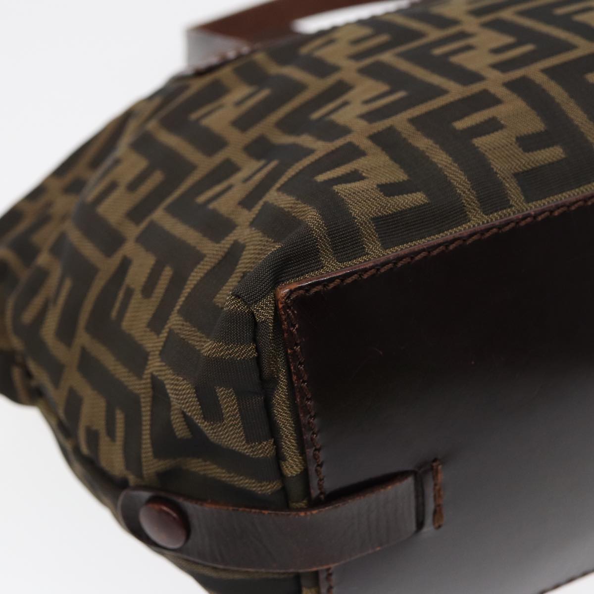 FENDI Zucca Canvas Hand Bag Brown Black Silveryk14392