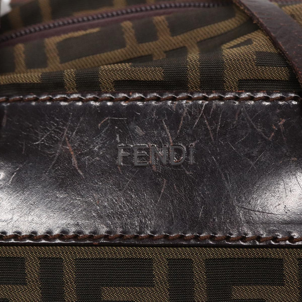 FENDI Zucca Canvas Hand Bag Brown Black Silveryk14392