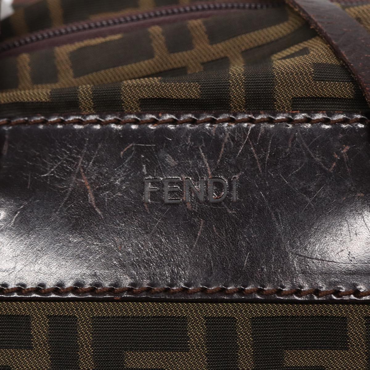 FENDI Zucca Canvas Hand Bag Brown Black Silveryk14392