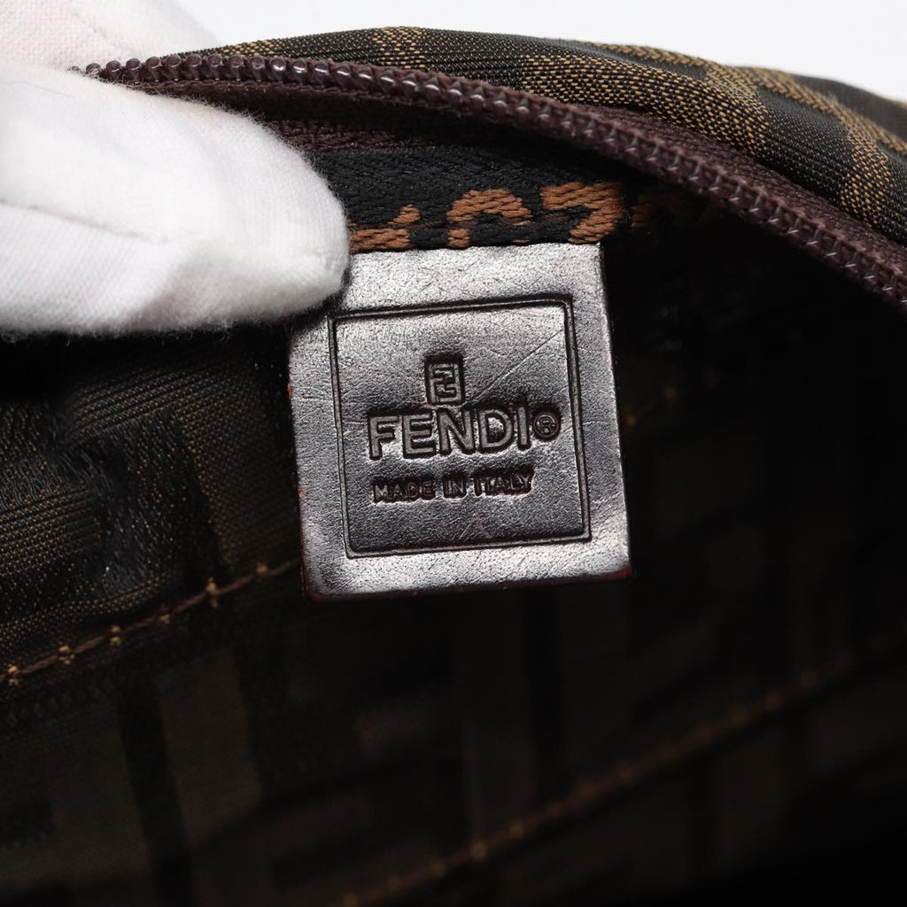 FENDI Zucca Canvas Hand Bag Brown Black Silveryk14392