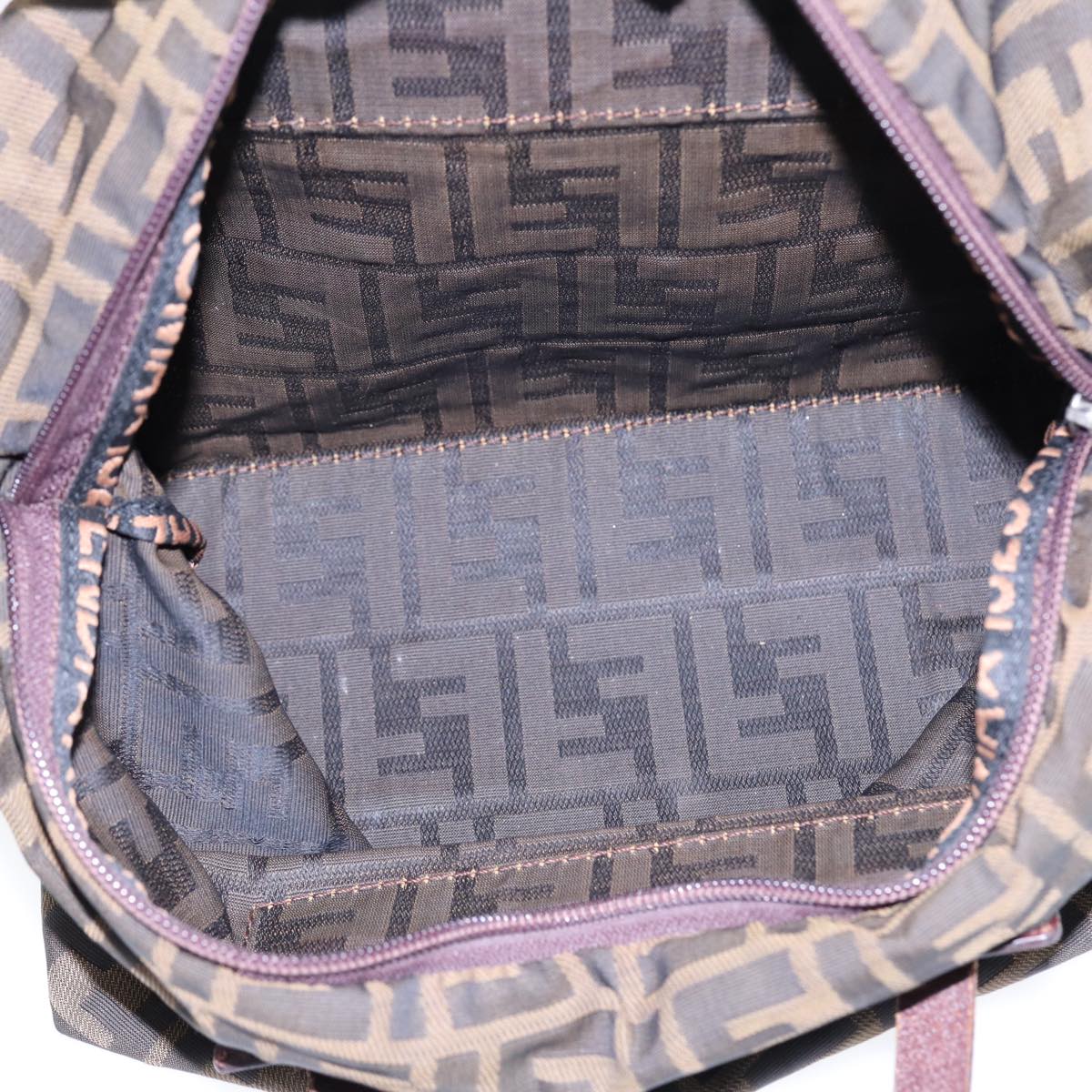 FENDI Zucca Canvas Hand Bag Brown Black Silveryk14392