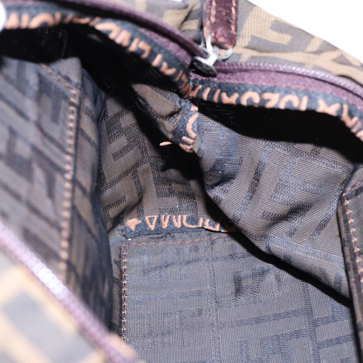 FENDI Zucca Canvas Hand Bag Brown Black Silveryk14392