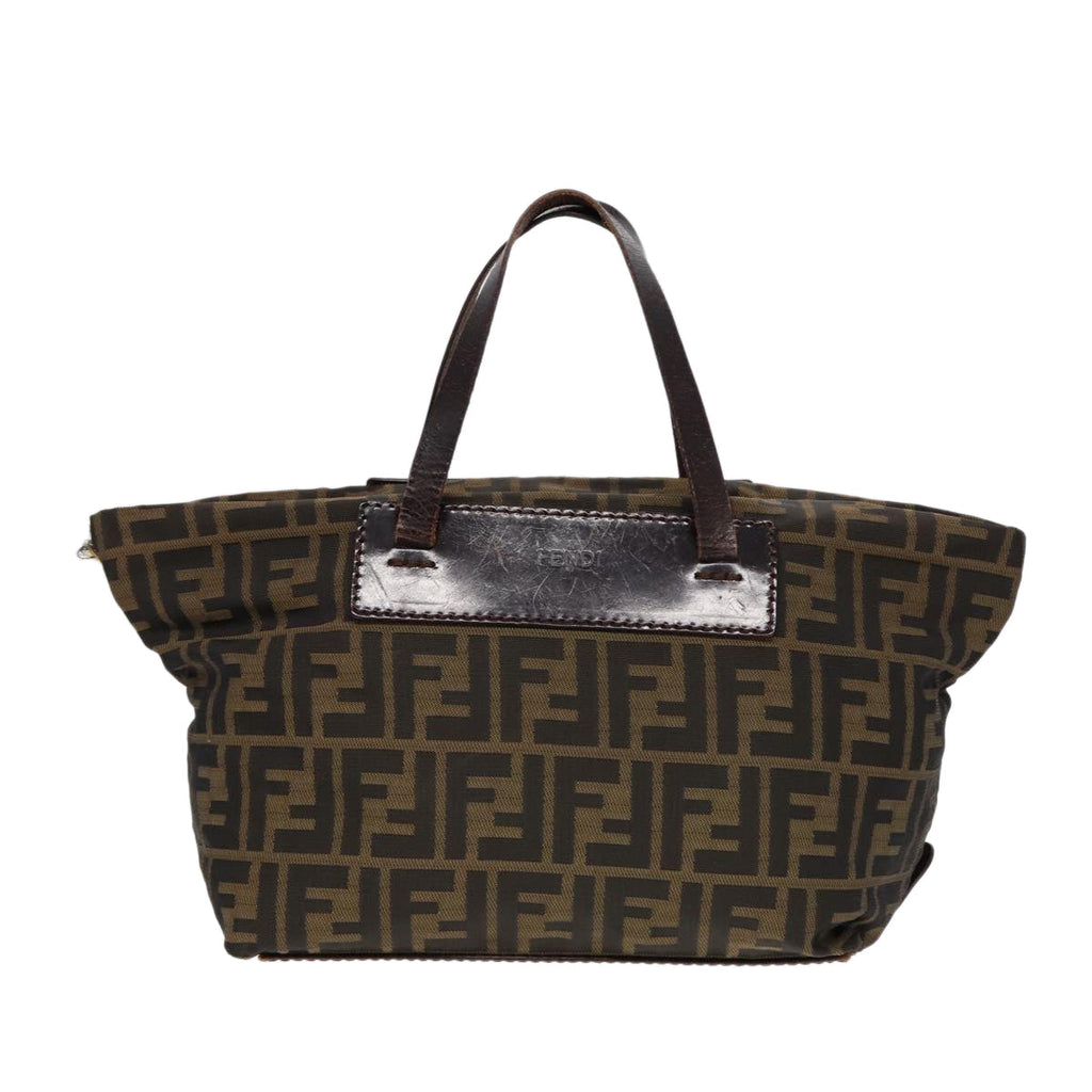 FENDI Zucca Canvas Hand Bag Brown Black Silveryk14392
