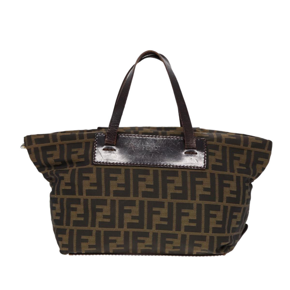 FENDI Zucca Canvas Hand Bag Brown Black Silveryk14392