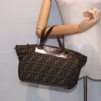FENDI Zucca Canvas Hand Bag Brown Black Silveryk14392