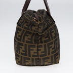 FENDI Zucca Canvas Hand Bag Brown Black Silveryk14392