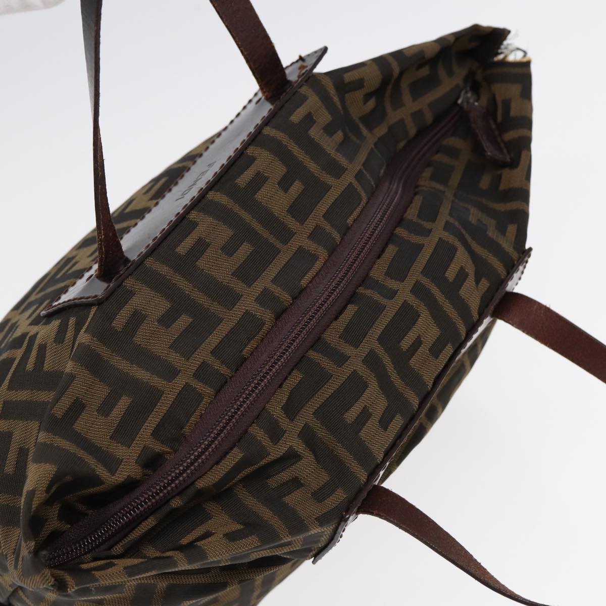 FENDI Zucca Canvas Hand Bag Brown Black Silveryk14392