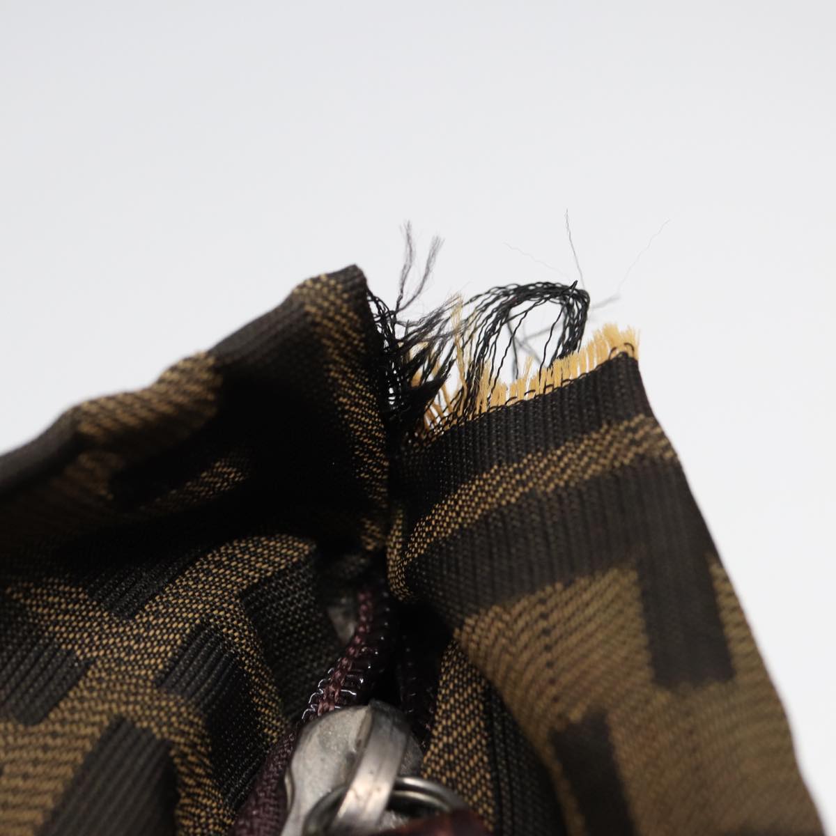 FENDI Zucca Canvas Hand Bag Brown Black Silveryk14392