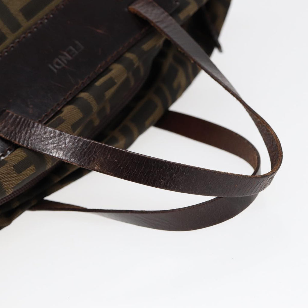 FENDI Zucca Canvas Hand Bag Brown Black Silveryk14392