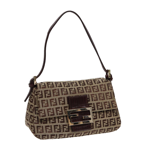 FENDI Zucchino Canvas Mini Mamma Baguette Hand Bag Beige Goldyk14500A