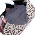 FENDI Zucchino Canvas Mini Mamma Baguette Hand Bag Beige Goldyk14500A