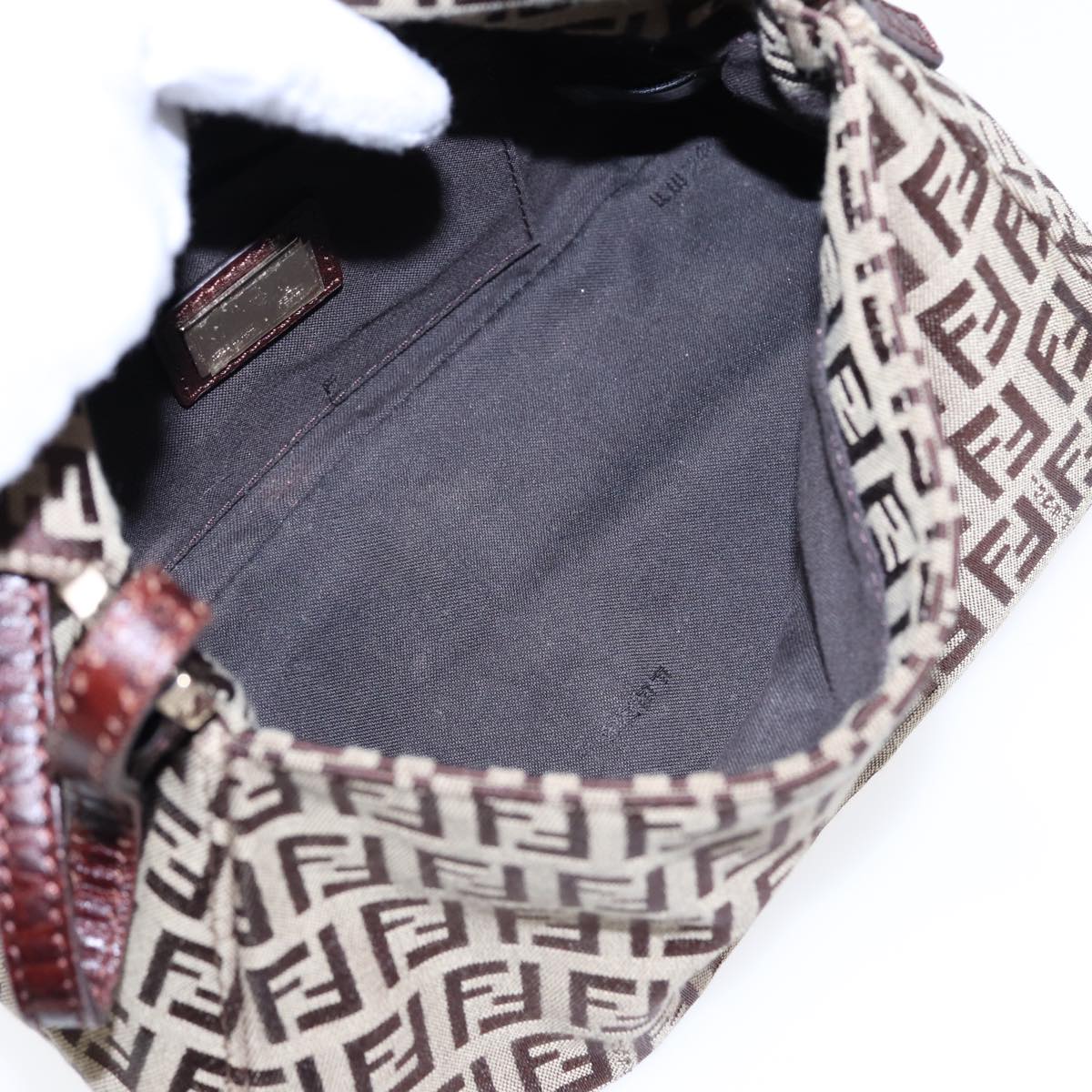 FENDI Zucchino Canvas Mini Mamma Baguette Hand Bag Beige Goldyk14500A