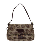 FENDI Zucchino Canvas Mini Mamma Baguette Hand Bag Beige Goldyk14500A