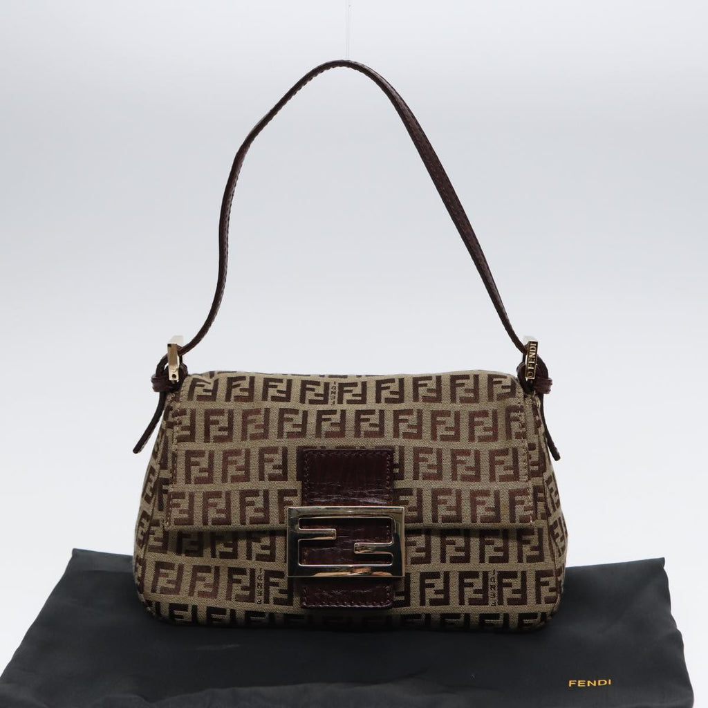 FENDI Zucchino Canvas Mini Mamma Baguette Hand Bag Beige Goldyk14500A
