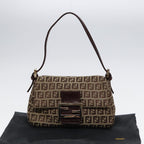 FENDI Zucchino Canvas Mini Mamma Baguette Hand Bag Beige Goldyk14500A