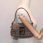 FENDI Zucchino Canvas Mini Mamma Baguette Hand Bag Beige Goldyk14500A