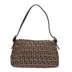 FENDI Zucchino Canvas Mini Mamma Baguette Hand Bag Beige Goldyk14500A