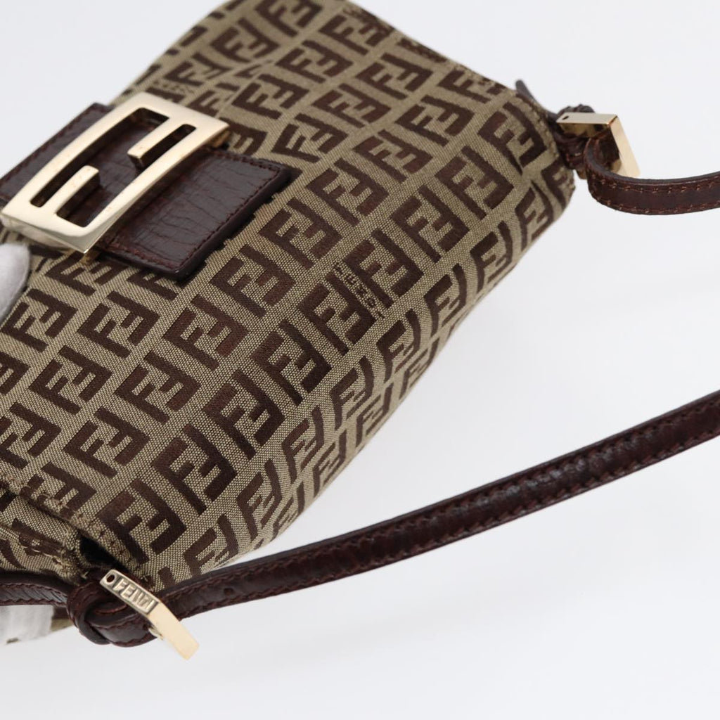 FENDI Zucchino Canvas Mini Mamma Baguette Hand Bag Beige Goldyk14500A