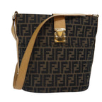 FENDI Zucca Canvas Shoulder Bag Gold Black Brownyk14581