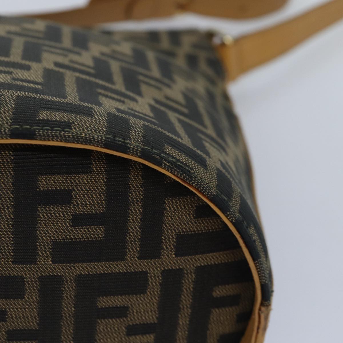 FENDI Zucca Canvas Shoulder Bag Gold Black Brownyk14581