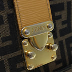 FENDI Zucca Canvas Shoulder Bag Gold Black Brownyk14581