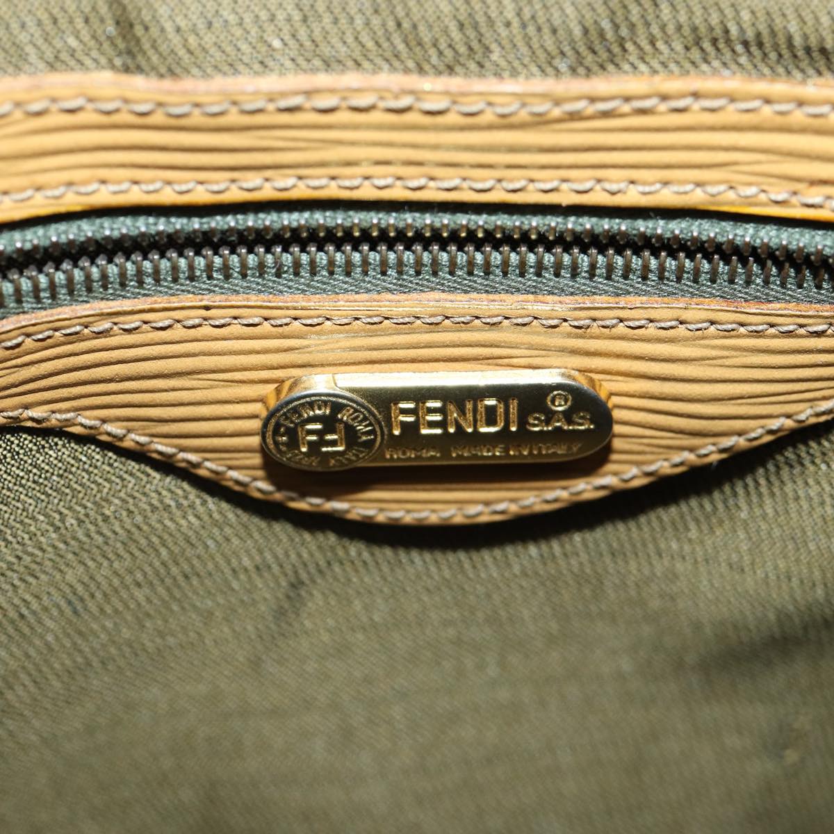 FENDI Zucca Canvas Shoulder Bag Gold Black Brownyk14581