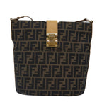 FENDI Zucca Canvas Shoulder Bag Gold Black Brownyk14581