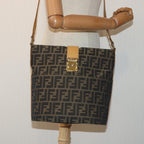 FENDI Zucca Canvas Shoulder Bag Gold Black Brownyk14581