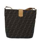 FENDI Zucca Canvas Shoulder Bag Gold Black Brownyk14581