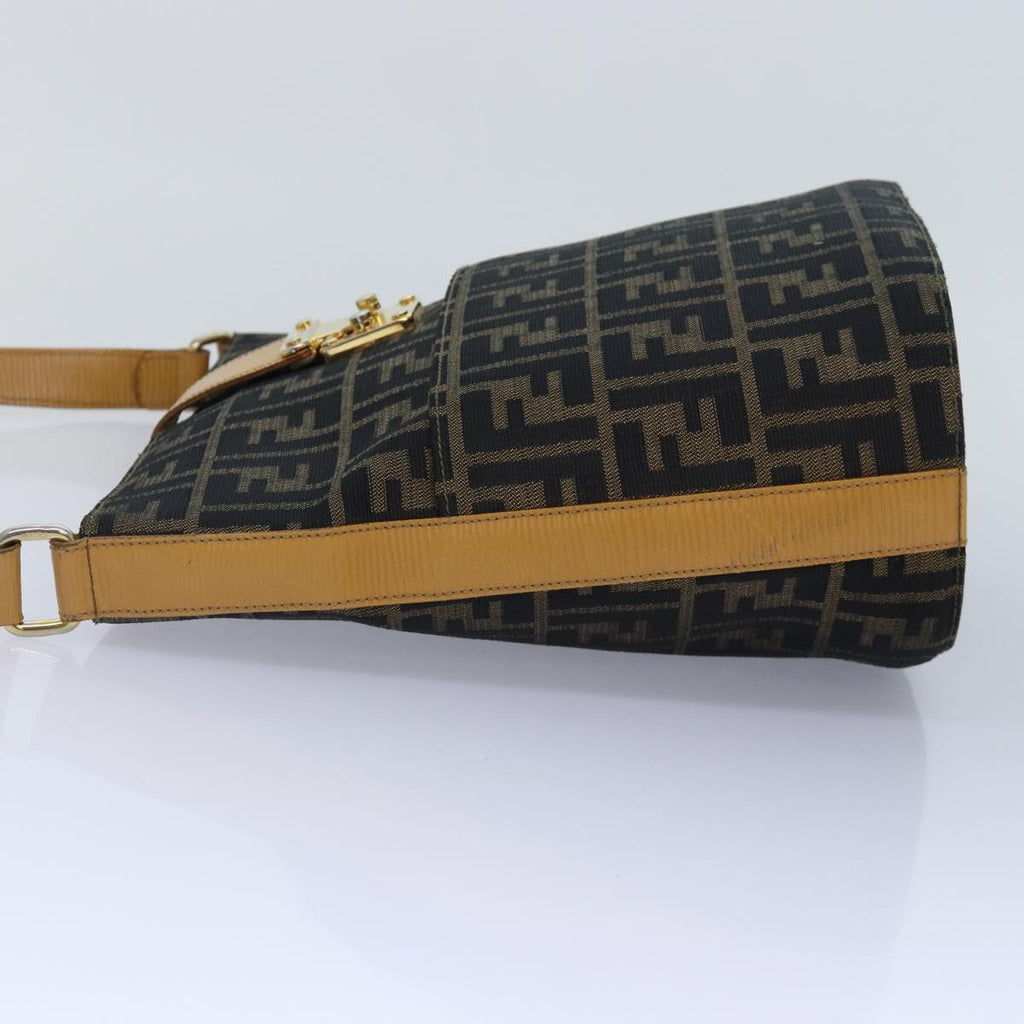FENDI Zucca Canvas Shoulder Bag Gold Black Brownyk14581