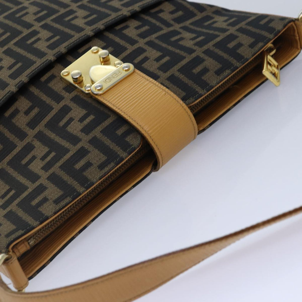 FENDI Zucca Canvas Shoulder Bag Gold Black Brownyk14581