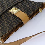 FENDI Zucca Canvas Shoulder Bag Gold Black Brownyk14581